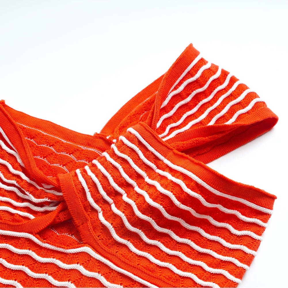 Commense Red Striped One Shoulder Knit Crop Top - size medium - Picture 4 of 7